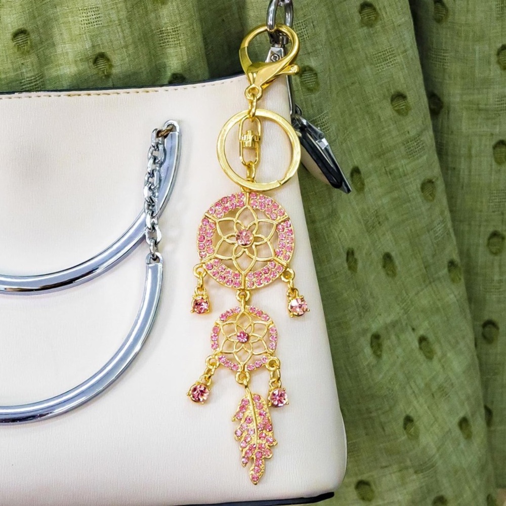 Pink Crystal Dreamcatcher purse/bag charm keychain - Picture 4 of 8
